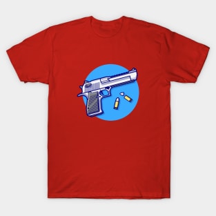 Pistol Gun with Bullets Cartoon Vector Icon Illustration T-Shirt